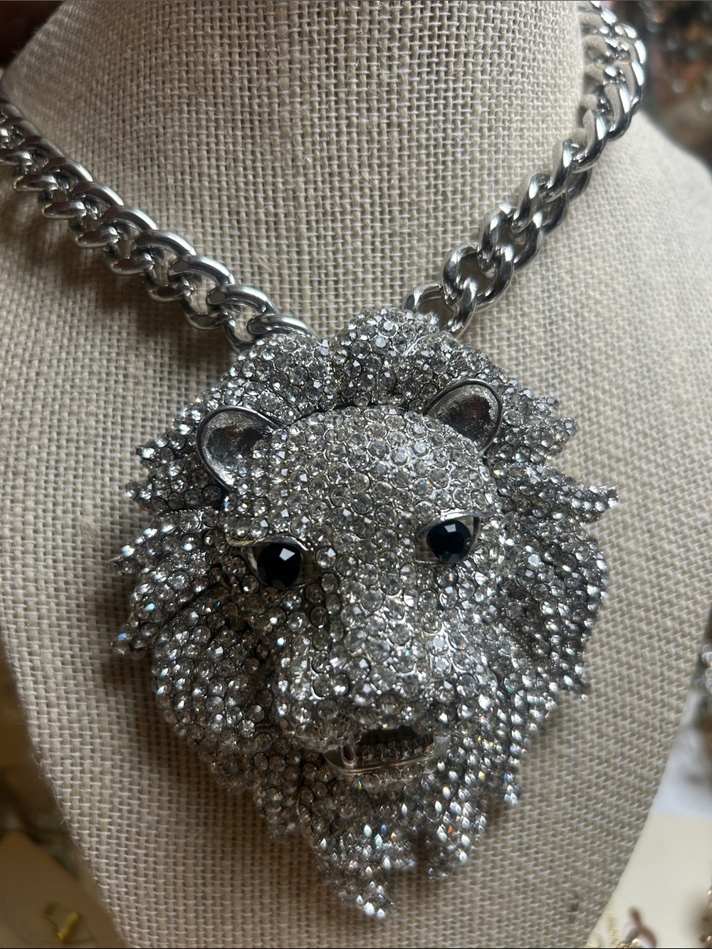Silver Crystal Lion Head Pendant Necklace - Women Jewelry